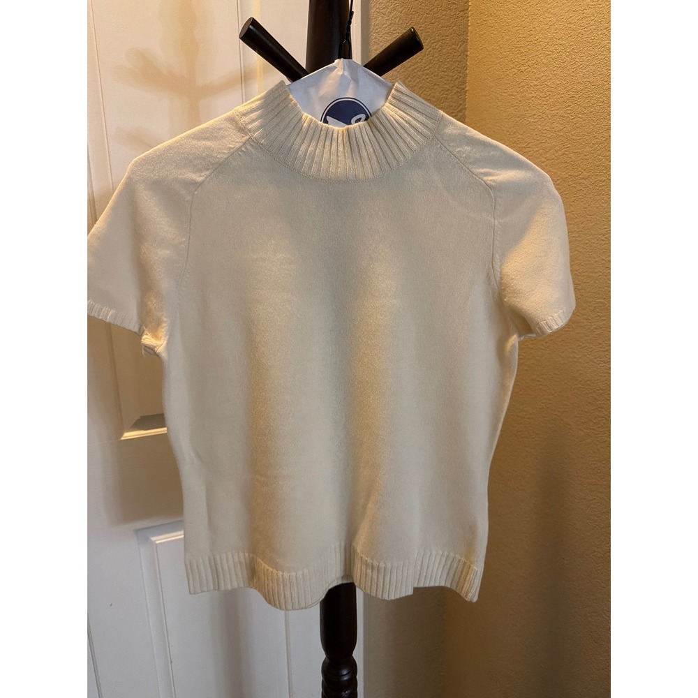 Talbots Collection Cream Wool Cashmere Mock Neck Short Sleeve Sweater Large